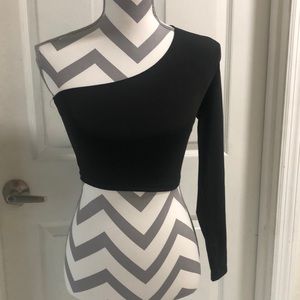 SHEIN. Solid One Shoulder Crop T-shirt.